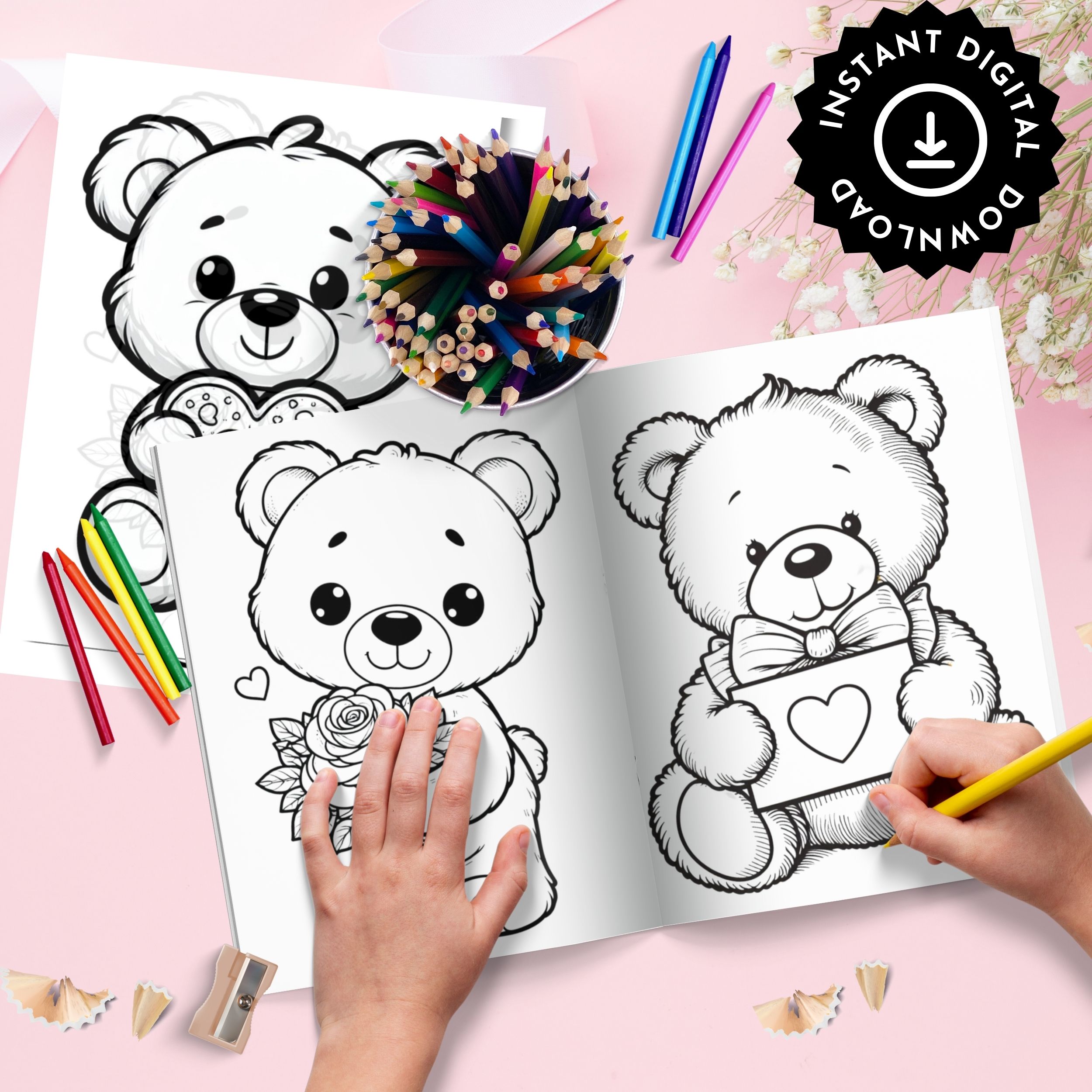 Valentine bear coloring pages kids and adults easy to challenging styles made by teachers