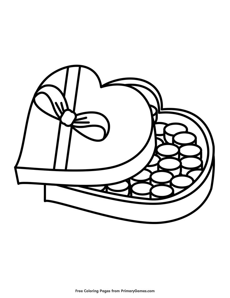 Box of chocolates in heart shaped box coloring page â free printable ebook valentines day coloring page heart shape box valentines day coloring