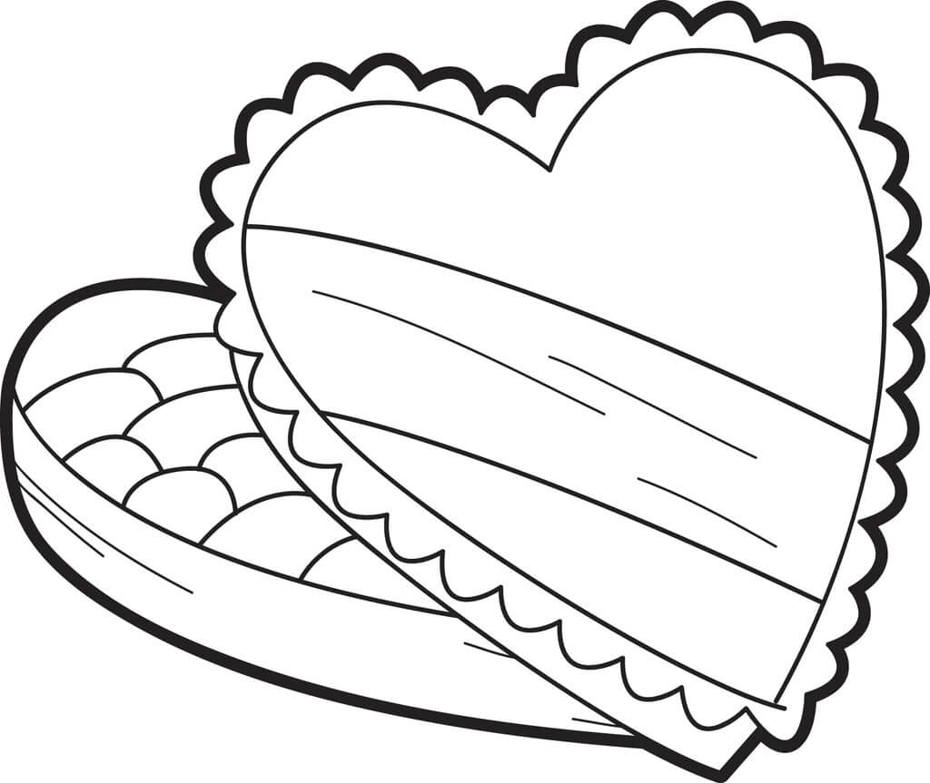 Valentine chocolate box coloring page