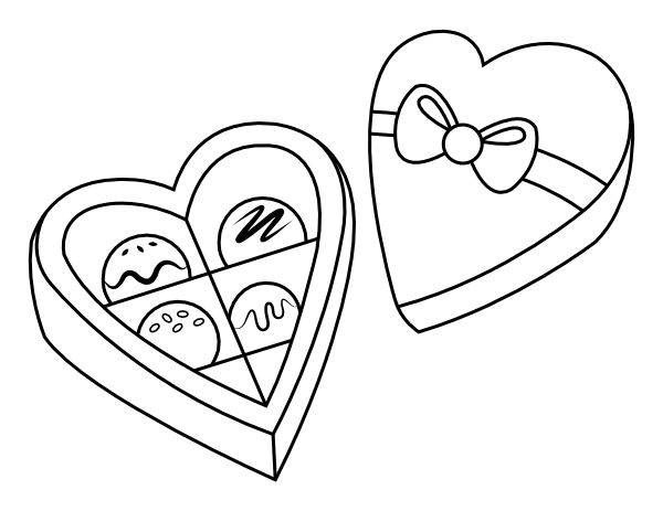 Printable heart shaped box of chocolates coloring page