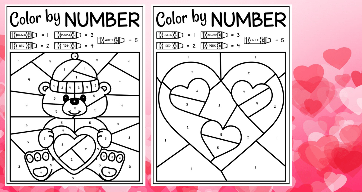 Valentines lor by number printables for kids