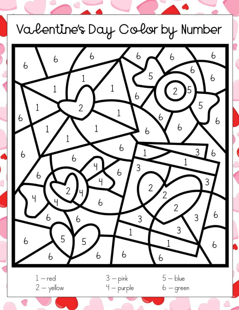 Valentines day color by number printables