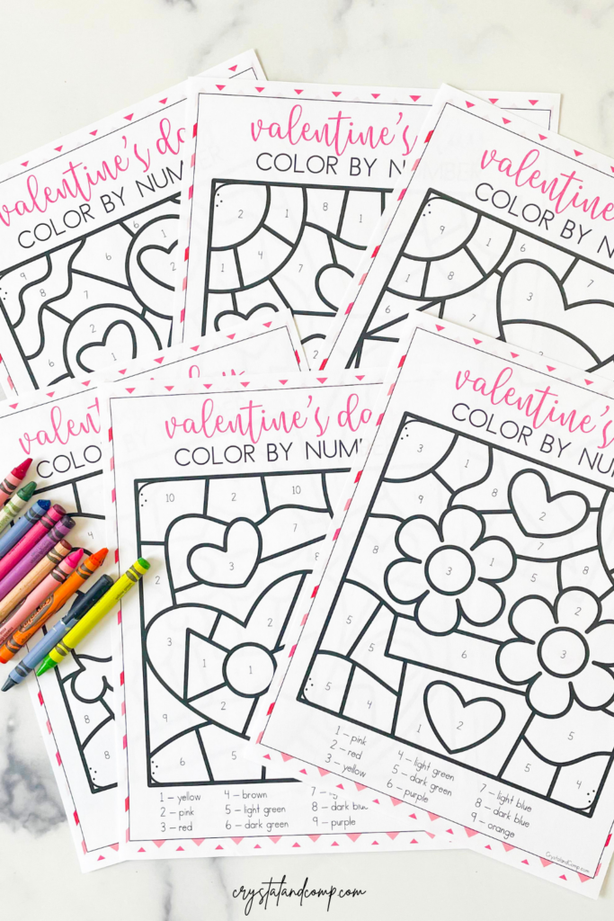 Valentine color by number printables