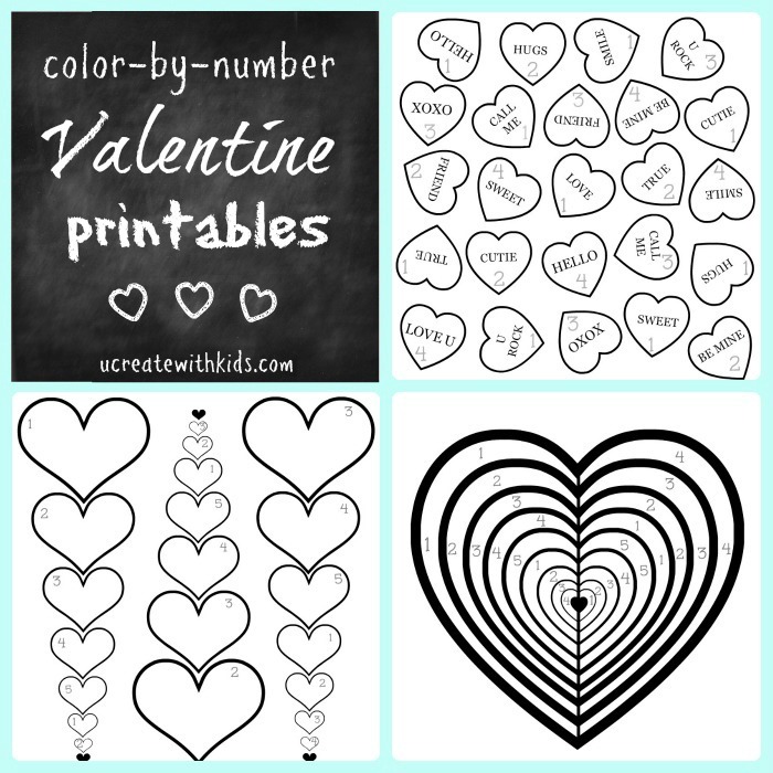 Free printable color by number valentine pages