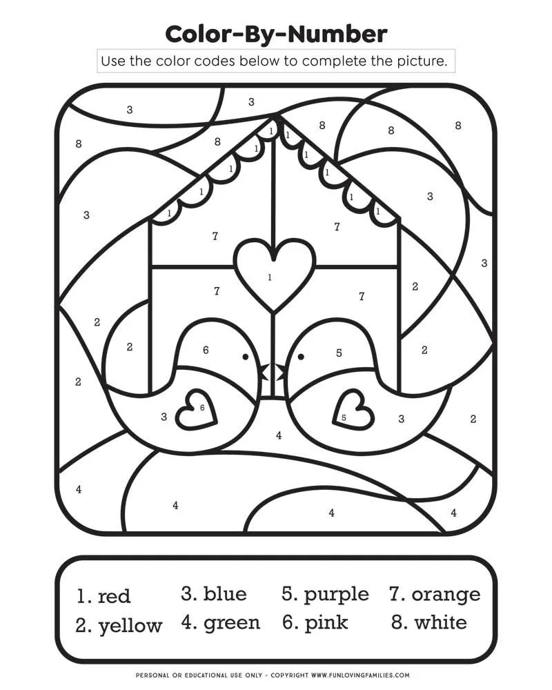 Valentines day color by number free printable pdf