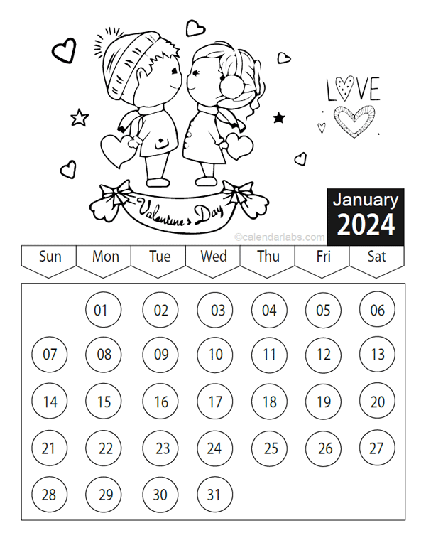 Valentines day coloring calendar