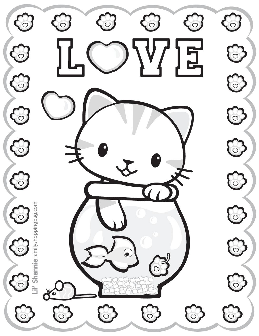 Coloring page valentine pups and kittens