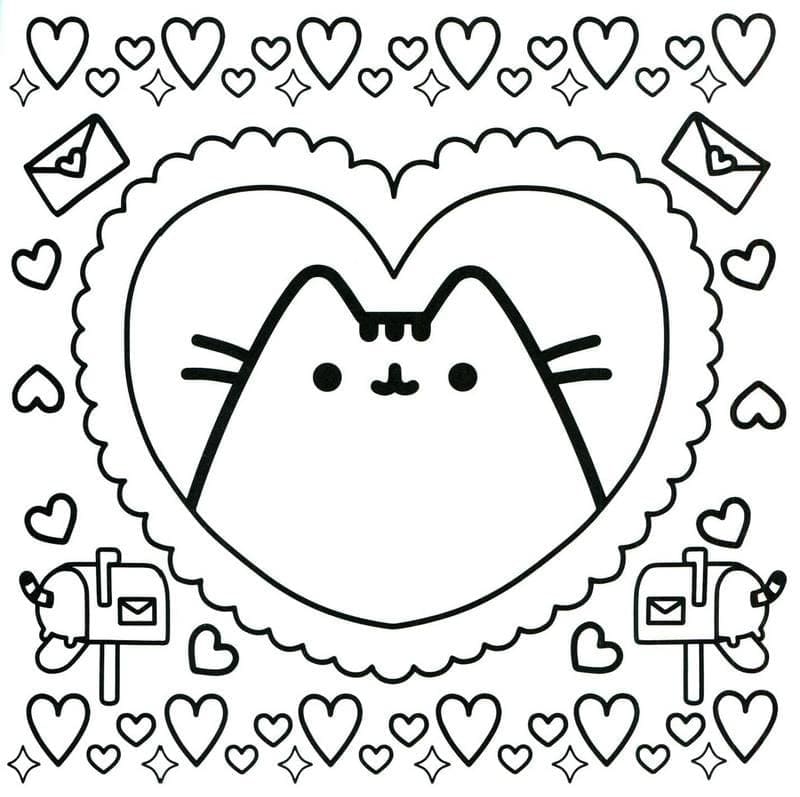 Valentine pusheen coloring page