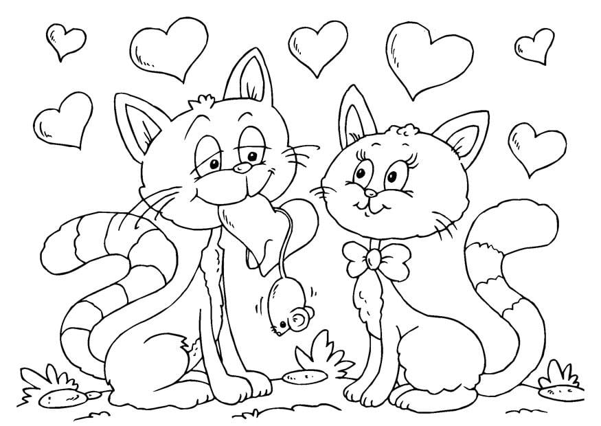 Coloring page valentine cats