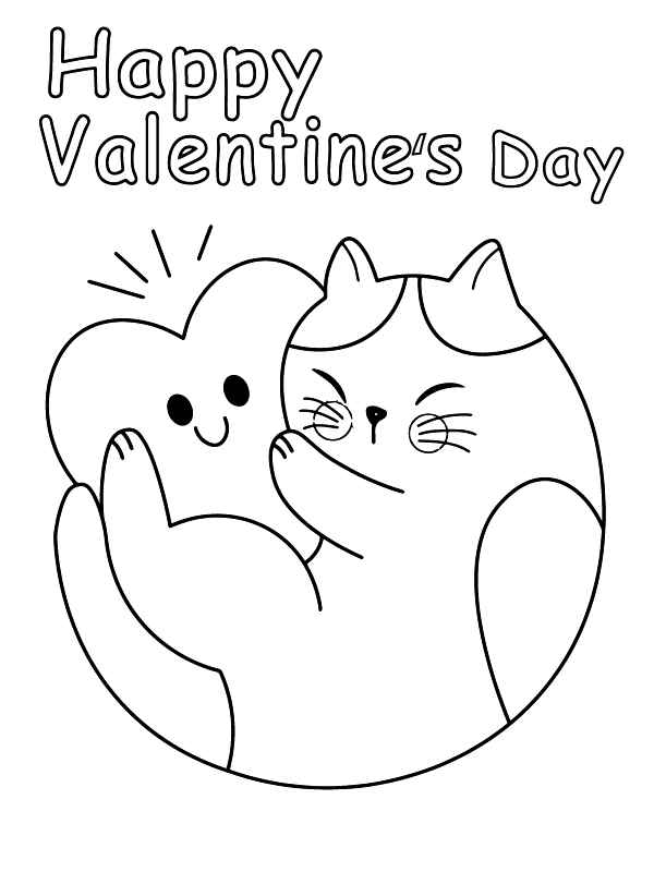 Toddler cat and heart valentines day fãrbung seite