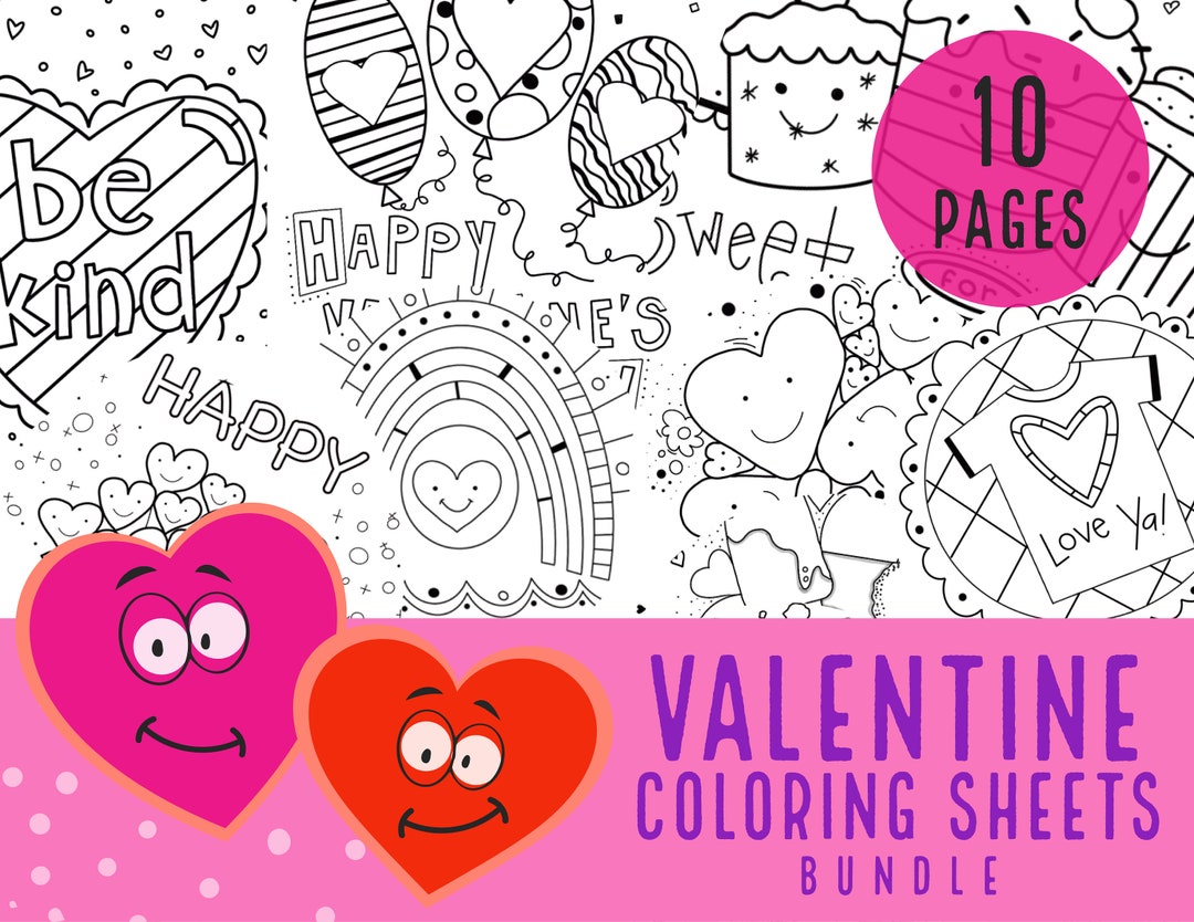 Valentines day coloring sheet bundle