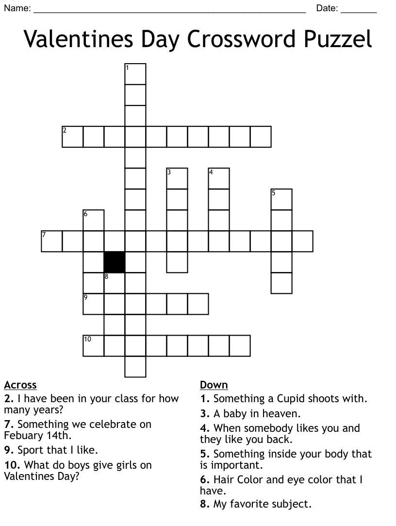 Valentines day crossword puzzel