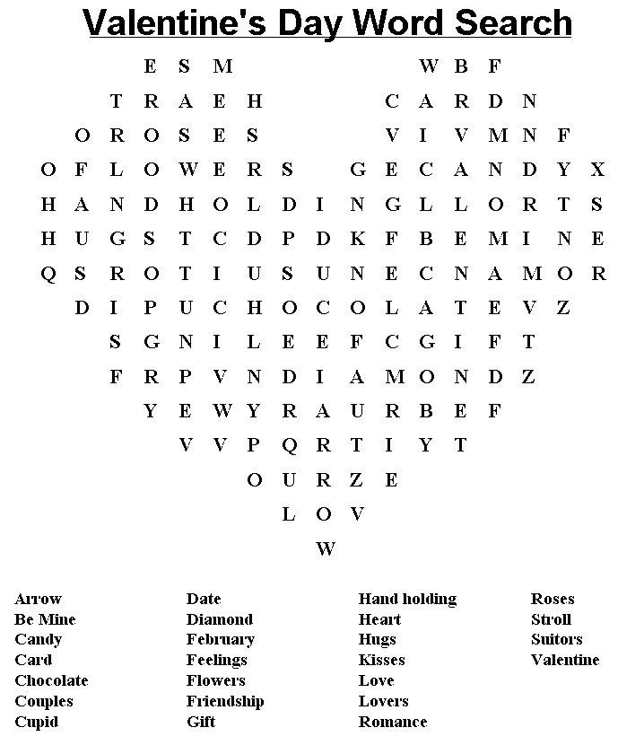 Valentines word search