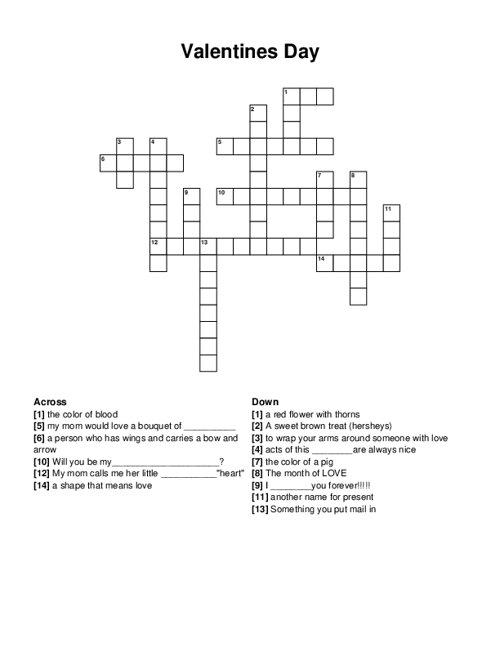 Valentines day crossword puzzle