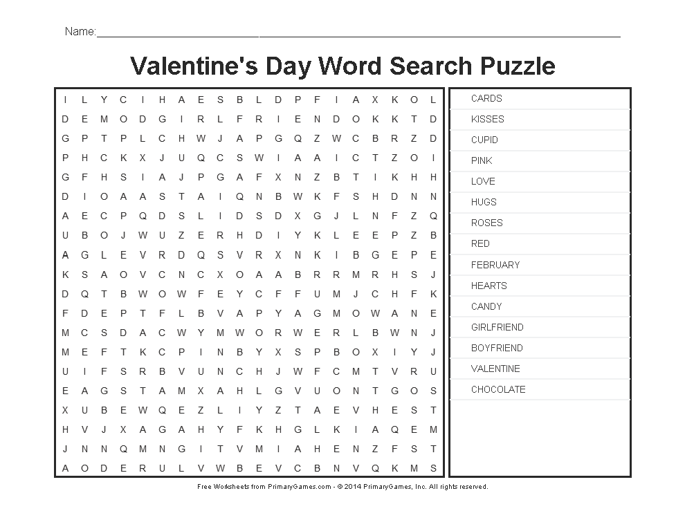 Valentines day worksheets valentines day word search â free online games at