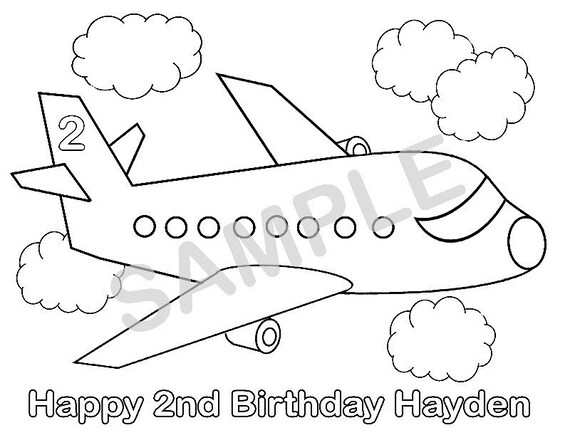 Personalized airplane coloring page birthday party favor colouring activity sheet personalized printable template