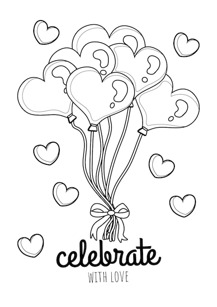 Premium vector heart balloon celebrate act of love valentine coloring pages for kids and adult