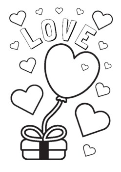 Valentines day coloring page love and heart balloon color tpt