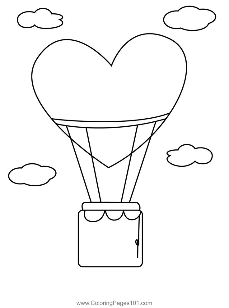 Love air balloon coloring page for kids