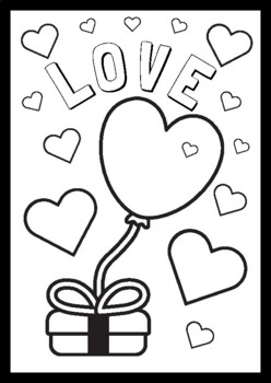 Valentines day coloring page love and heart balloon color tpt