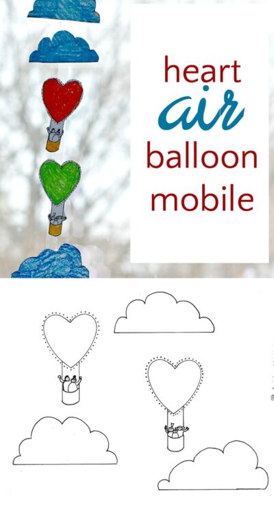 Heart air balloon coloring page and craft