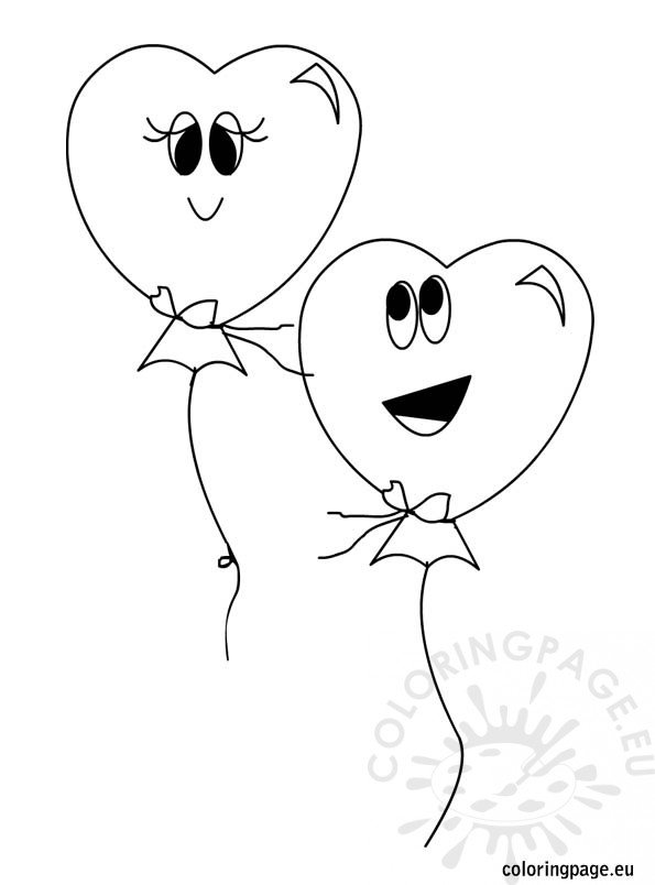 Two heart balloons coloring page coloring page