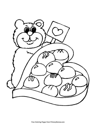 Teddy bear and chocolates coloring page â free printable pdf from