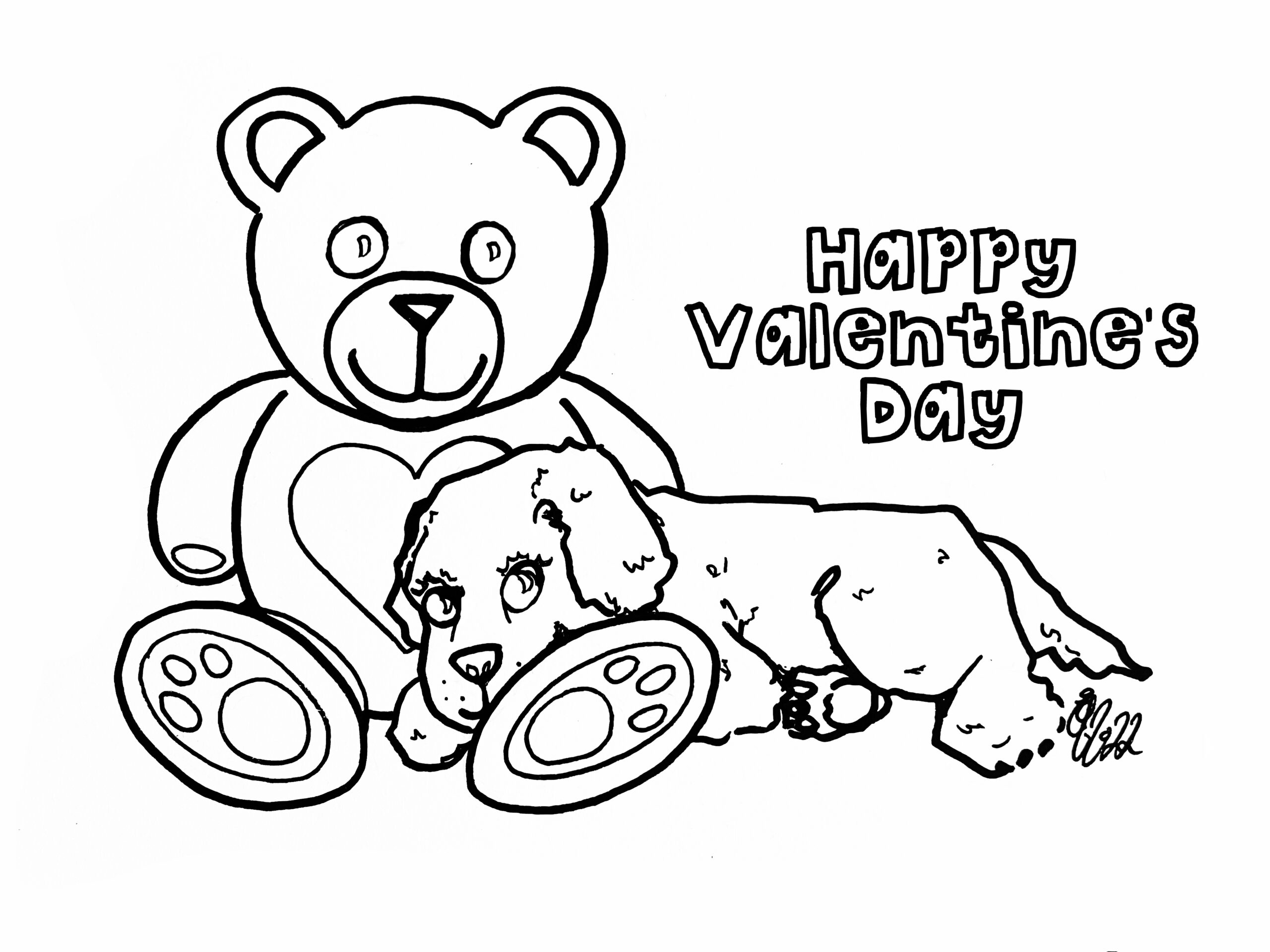 Teddybear cuddle valentines colouring sheet scyap