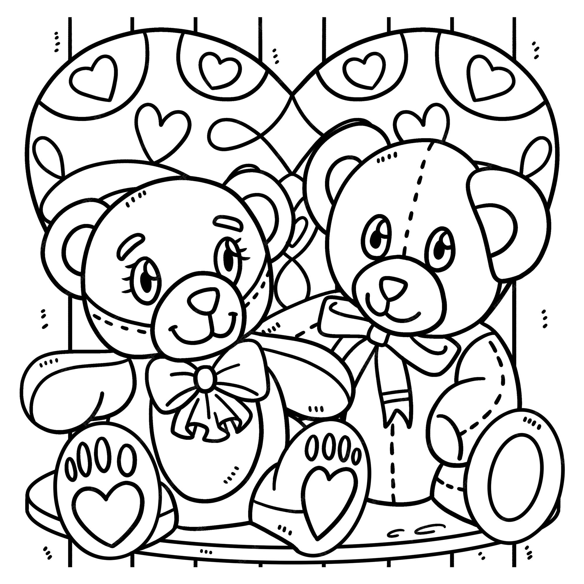 Premium vector two little bear in love valentines day coloring