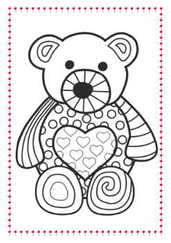 Valentines day teddy bear zentangle no prep coloring page tpt