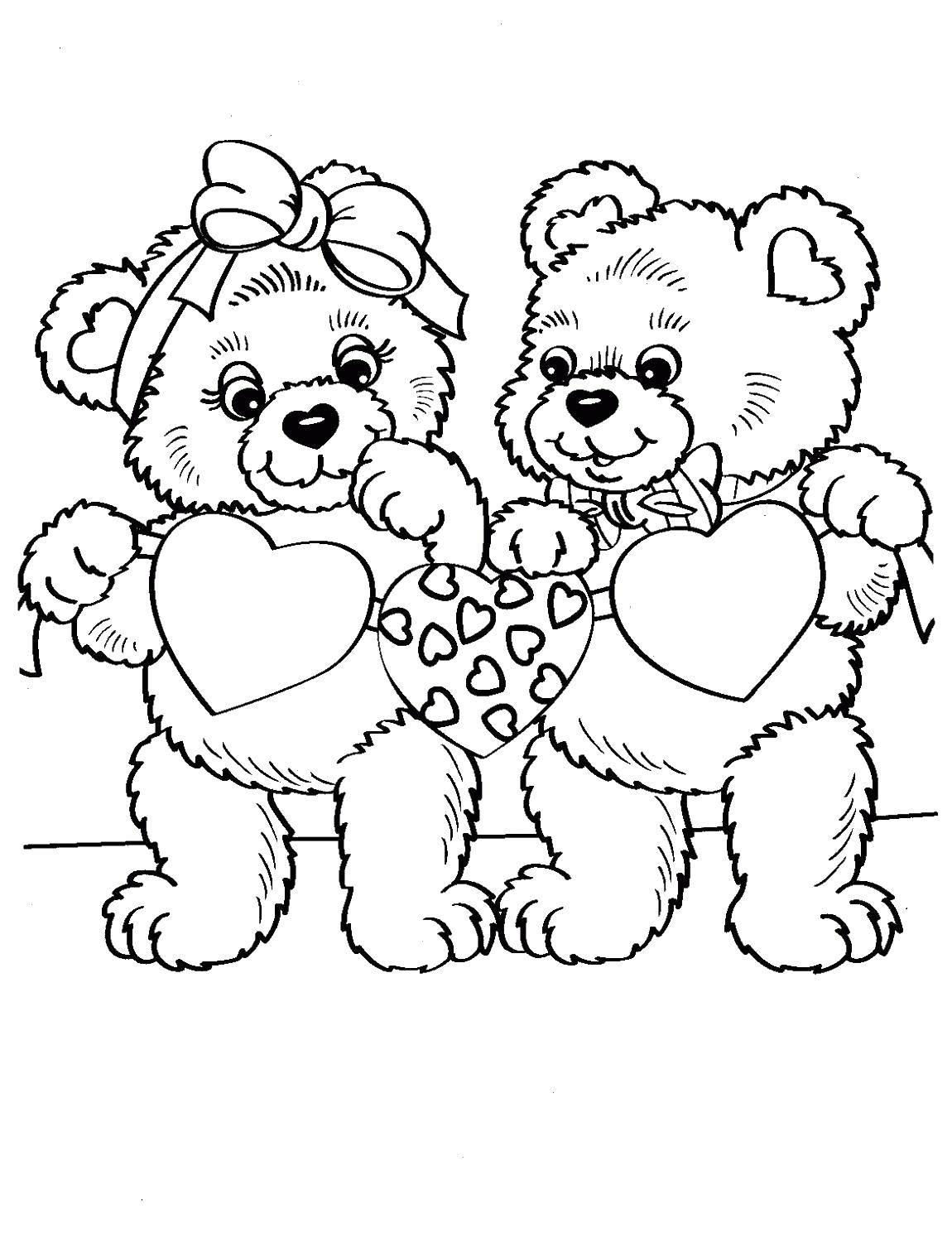 Online coloring pages coloring page bears cut out hearts st valentins day download print coloring page