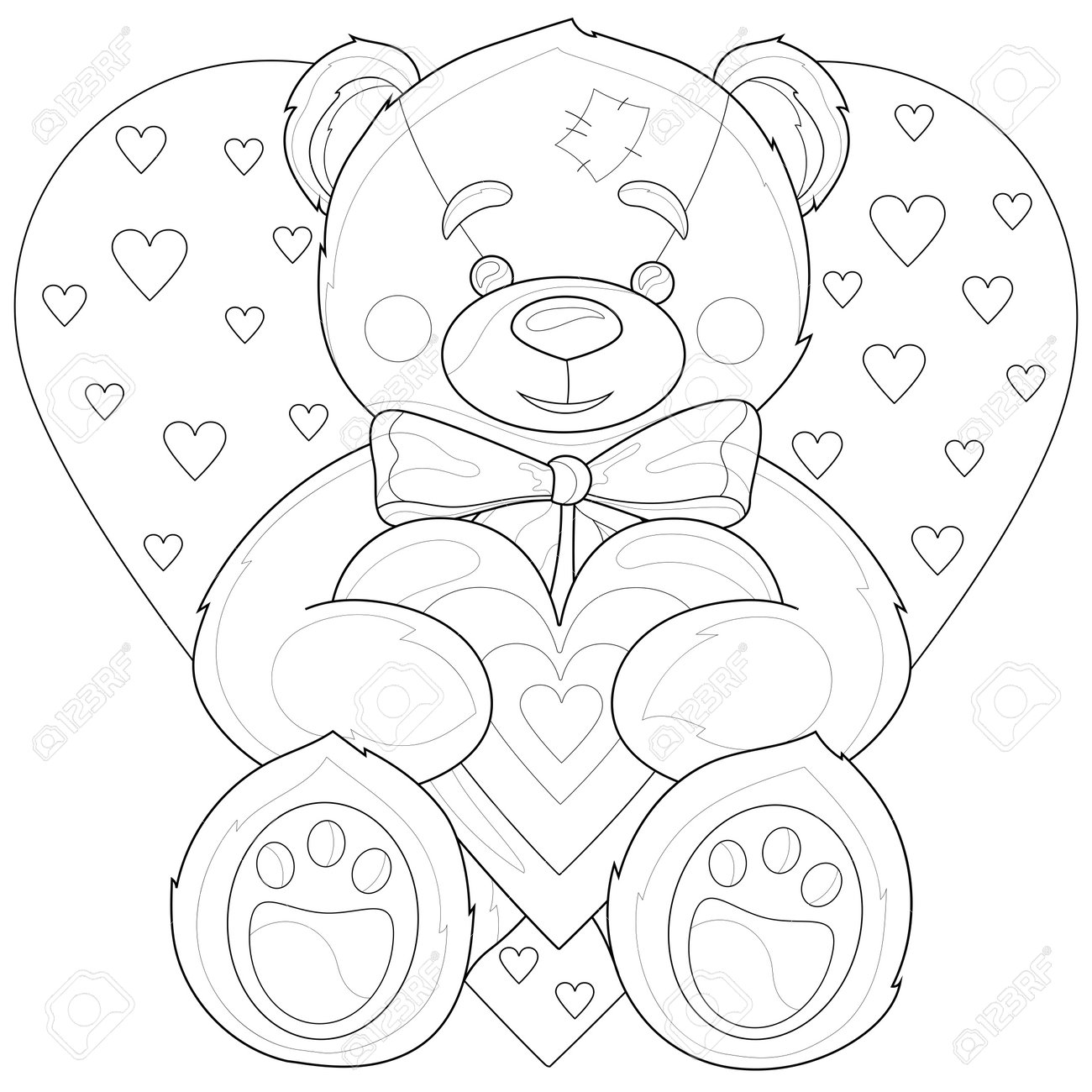 Teddy bear toy valentines daycoloring book antistress for children and adults illustration isolated on white backgroundzen