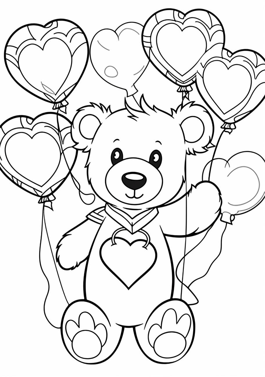 Teddy bear with heart shaped balloons