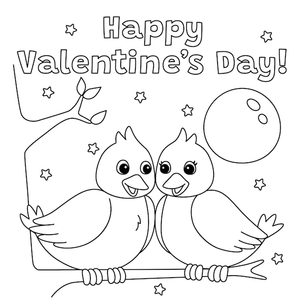 Premium vector happy valentines day love birds coloring page