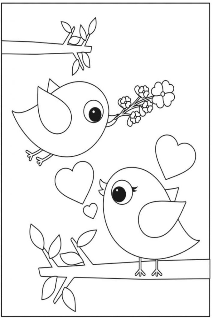 Two birds preschool coloring page