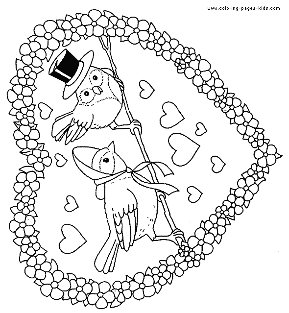 Two birds valentines day coloring pages