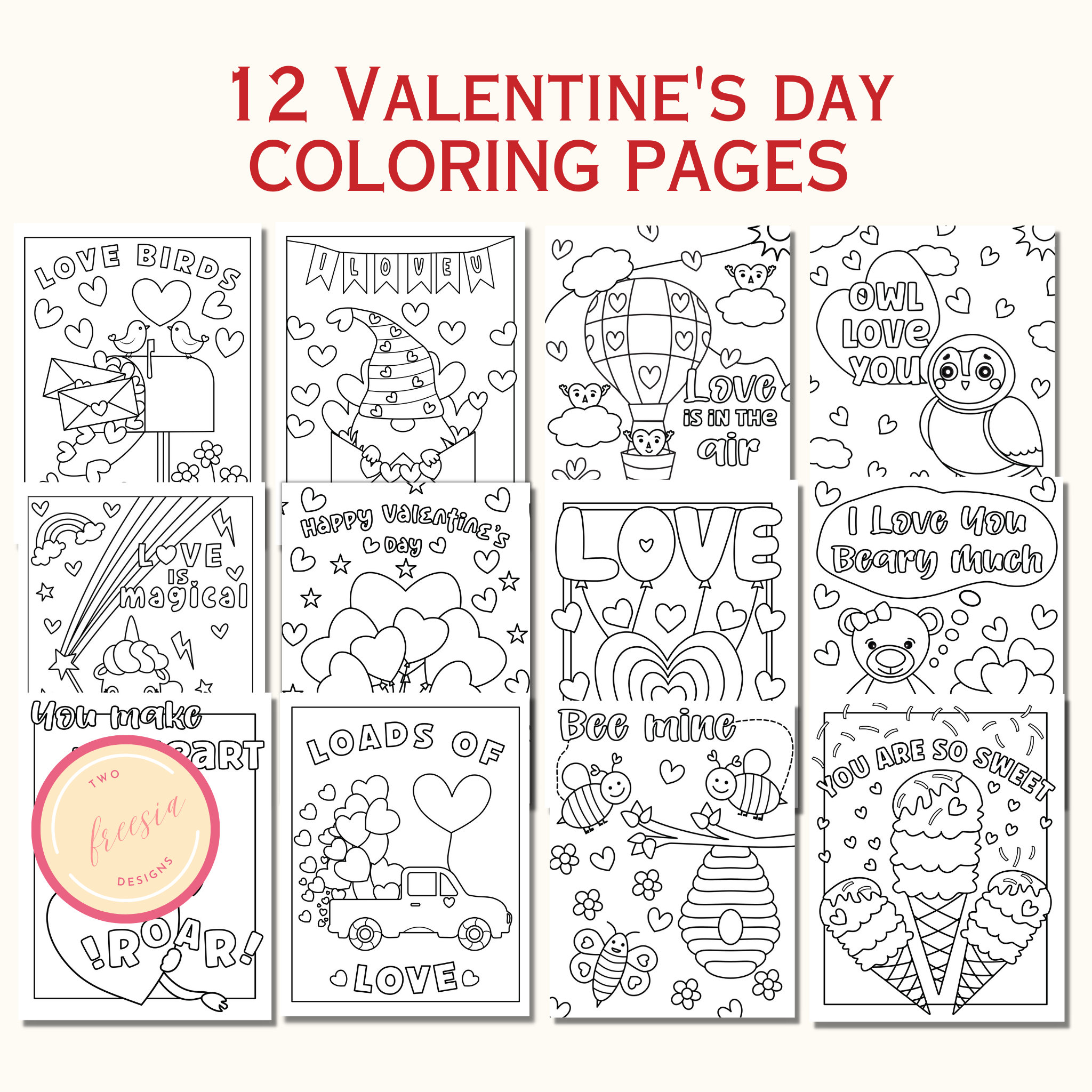 Valentines day coloring pages for kids valentines day party classroom activity party games and activities digital download