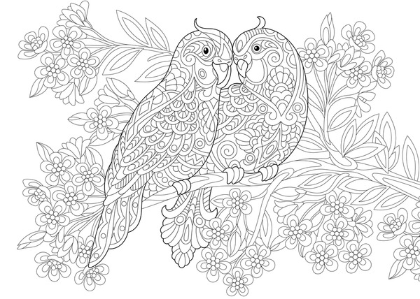 Thousand coloring pages bird adults royalty