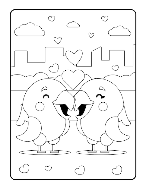 Premium vector christmas winter coloring valentines day coloring pages for kids love coloring page coloring book