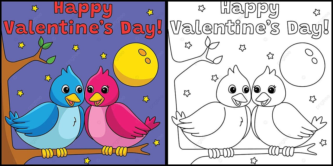 Happy valentines day love birds illustration filled color beautiful greeting card vector filled color beautiful greeting card png and vector with transparent background for free download