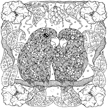 Parrot couple birds love with flower coloring page valentine day coloring sheet