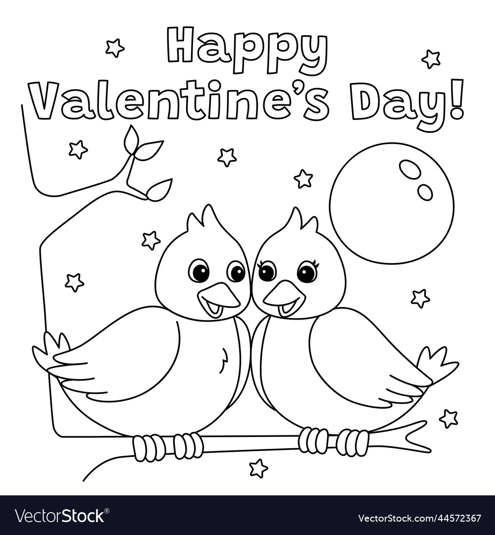 Happy valentines day love birds coloring page vector image