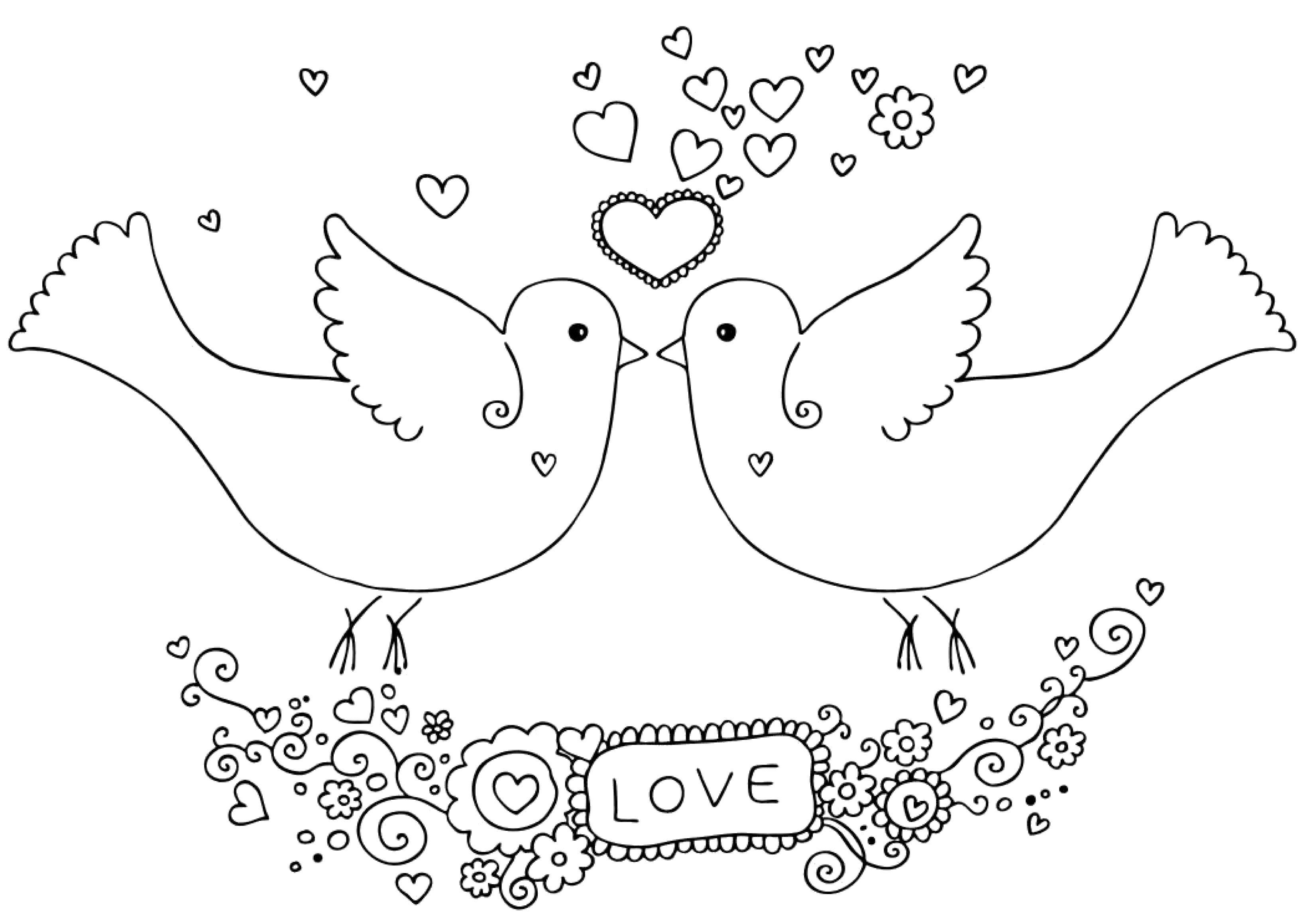 Online coloring pages love coloring love birds valentines day