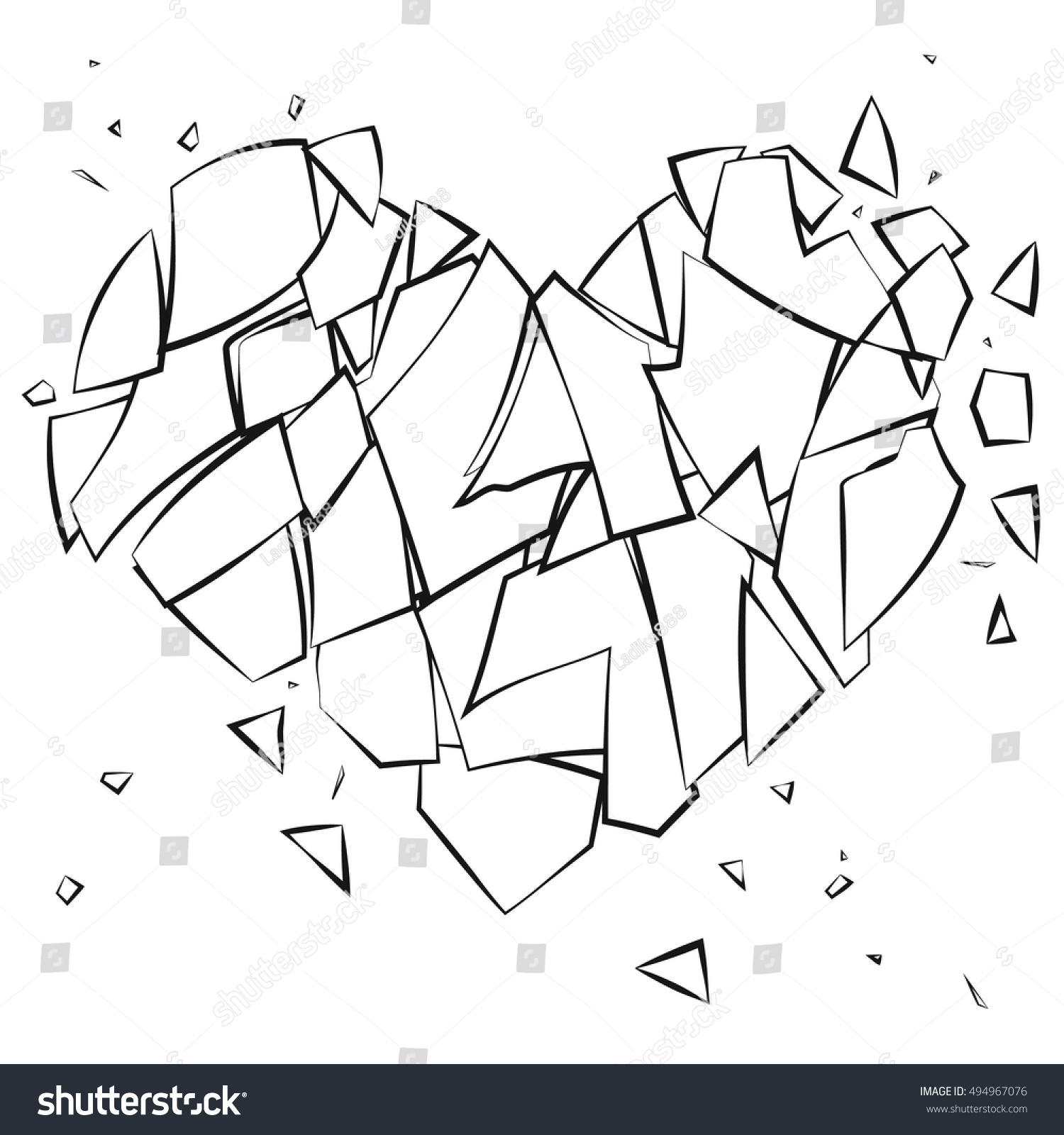 Coloring page broken heart on white stock vector royalty free
