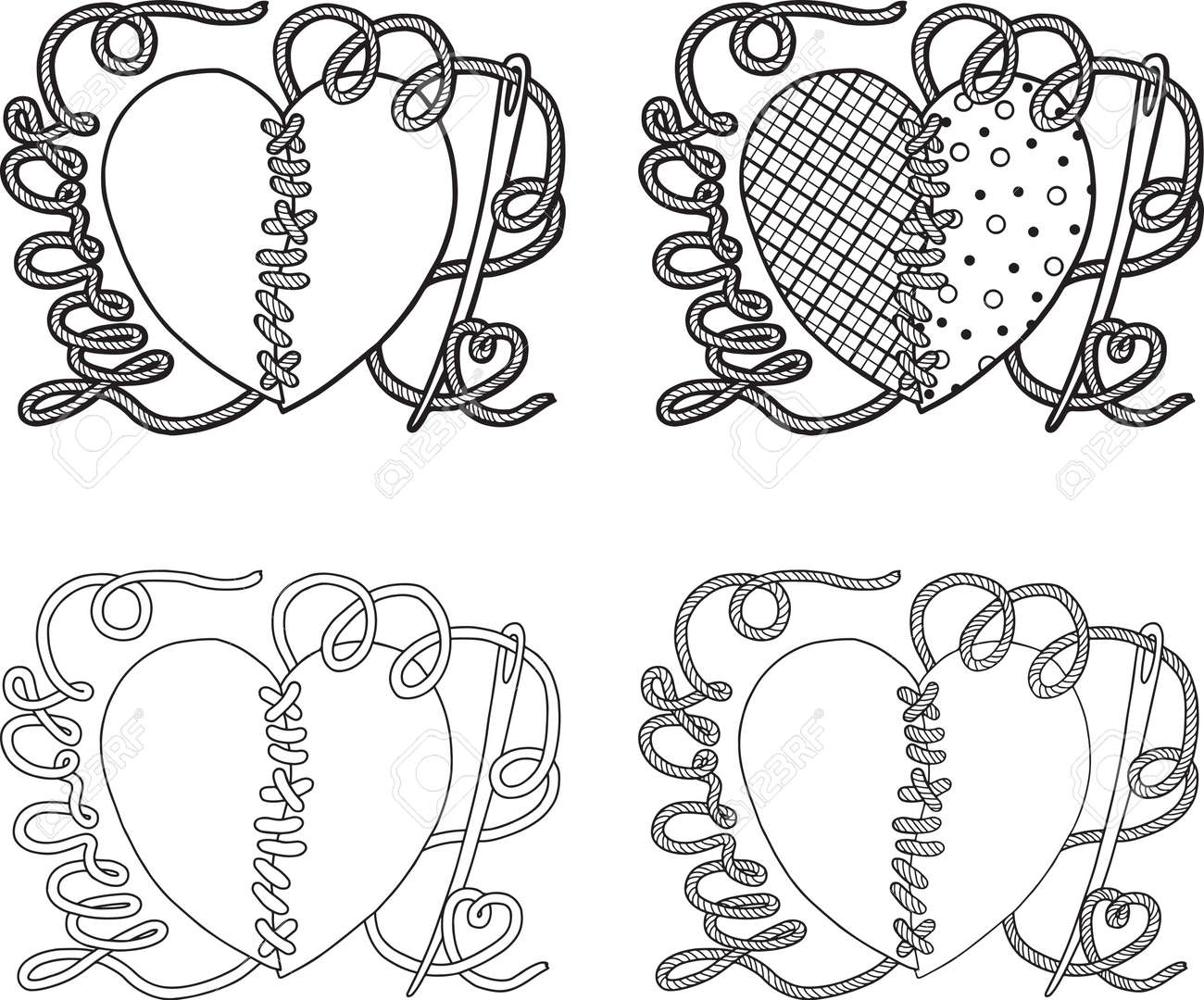 Heart broken valentines day coloring book page for adults broken heart sew with a needle royalty free svg cliparts vectors and stock illustration image