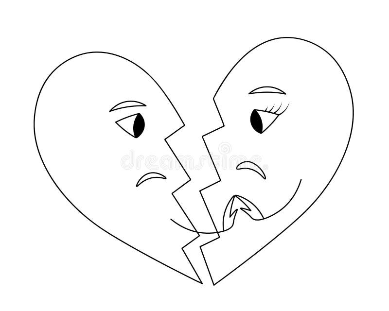 Two halves of a broken heart sketch a crack in the middle of a love symbol vector illustration isolated white background stock vector