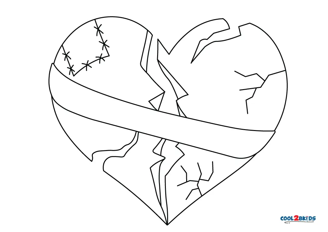Free printable broken heart coloring pages for kids
