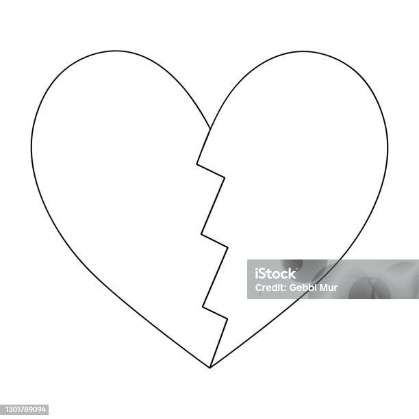 Broken heart sketch a crack in the middle of a love symbol vector illustration isolated white