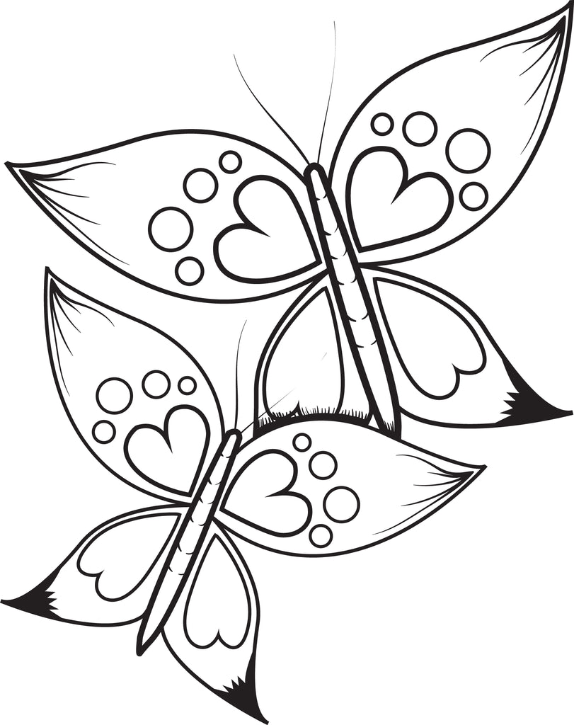 Printable butterflies with heart wings coloring page for kids â