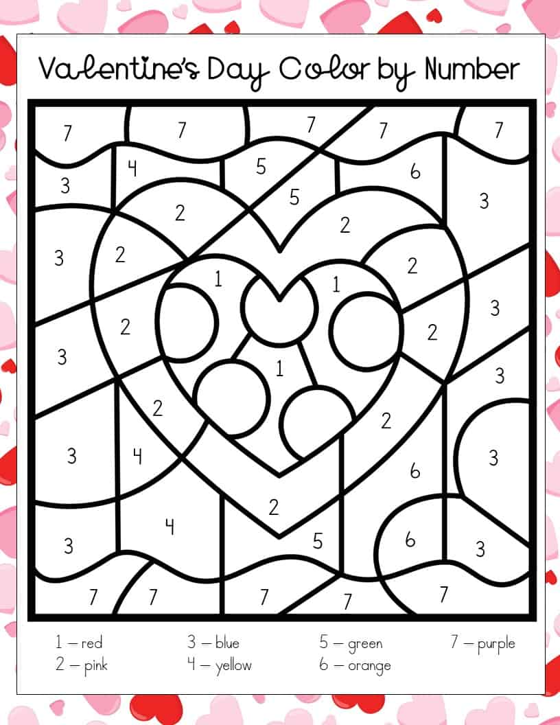 Valentines day color by number printables